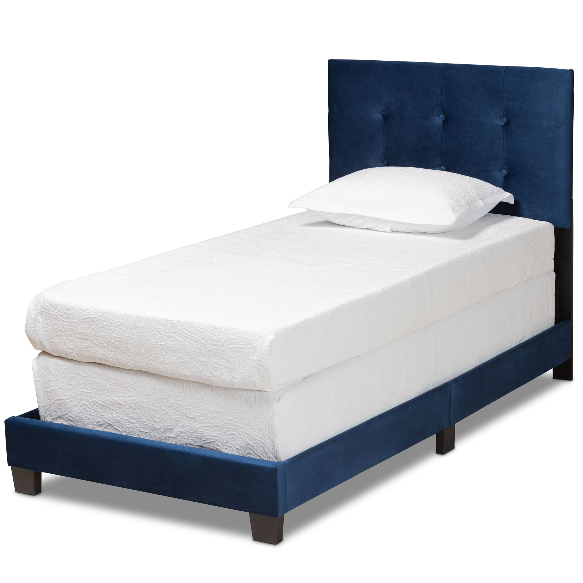 Baxton Studio Caprice Modern and Contemporary Glam Navy Blue Velvet Fabric Upholstered Twin Size Panel Bed